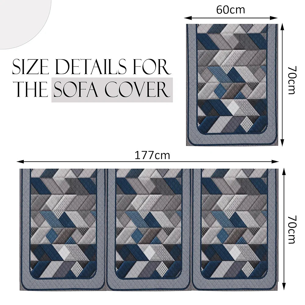 Kuber Industries Set of 16 Velvet Anti-Skid Sofa Cover 5-Seater with Arm Cover Triangular-Grey & Blue