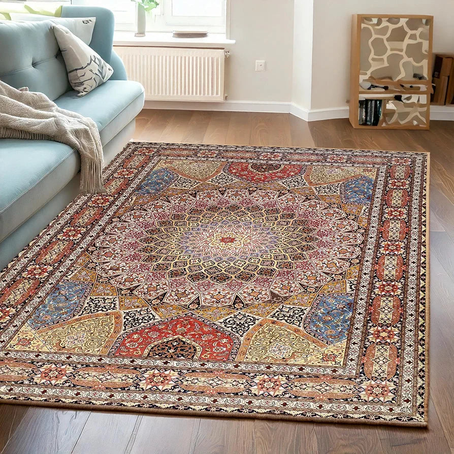 ishro home Feet 3D Jet Multi Printed Carpet Rug Runne Colour Royal Zari 3 x 5 Feet