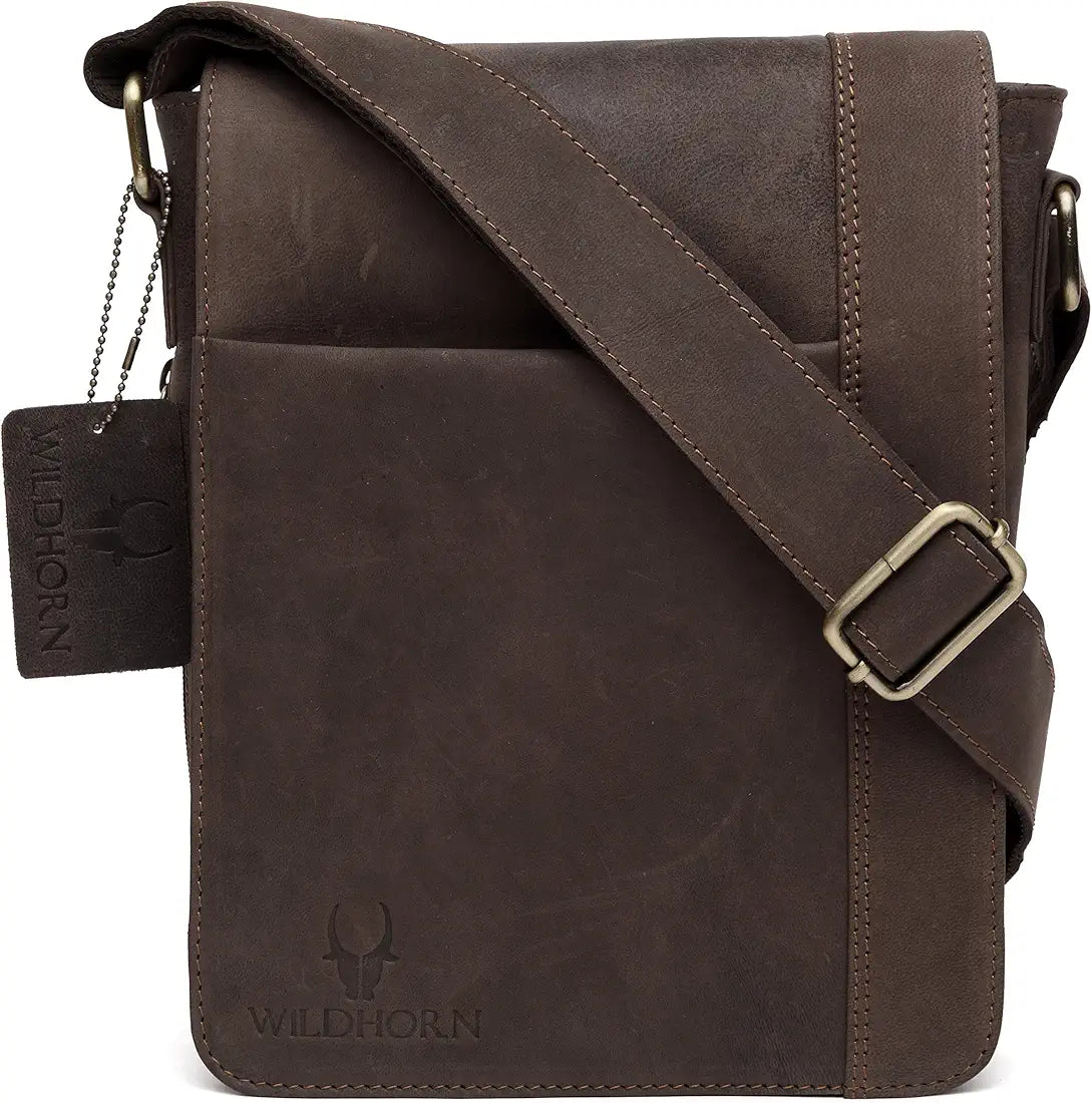 WildHorn Leather Sling Messenger Bag for Men I Multipurpose Crossbody Bag I Travel Bag with Adjustable Strap I IDIMENSION: L- 8 inch H- 10.5 inch W- 2.75 inch