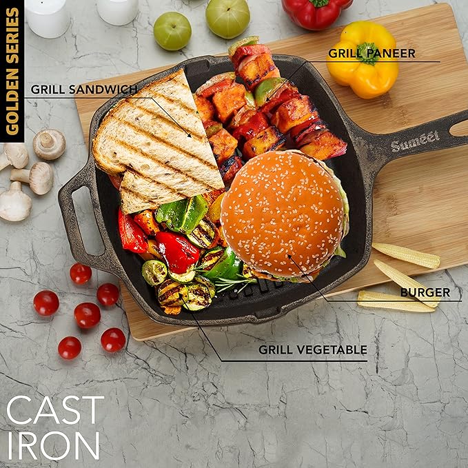 Sumeet Super Smooth Gold Series Pre Seasoned Cast Iron Grill Pan 28cm 3.180 kg