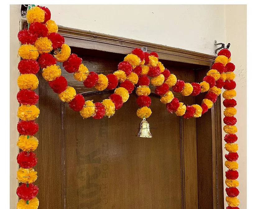 Artificial Marigold Flowers Garland Light Orange & Red