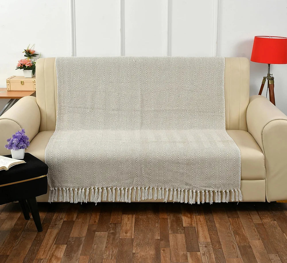 Sashaa World Cotton Spring Hued Chevron Throw Blanket Colour Light Beige