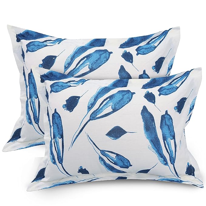 Huesland by Ahmedabad Cotton 144 TC Cotton King Size Bedsheet with 2 Pillow Covers - White & Blue