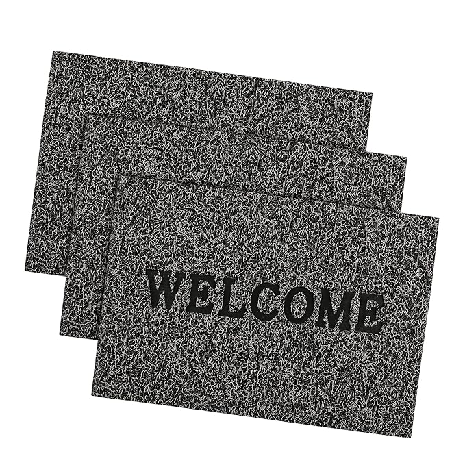 Kuber Industries Anti-Slip Welcome Print Grass Door Mats for Home Grass Cut Grey Colour