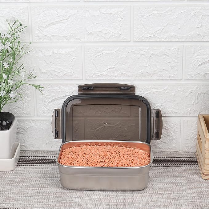 Femora High Stainless Steel Rectangular Container, Leakproof Airtight Lid | 850 Ml | Pack of 1 | Silver