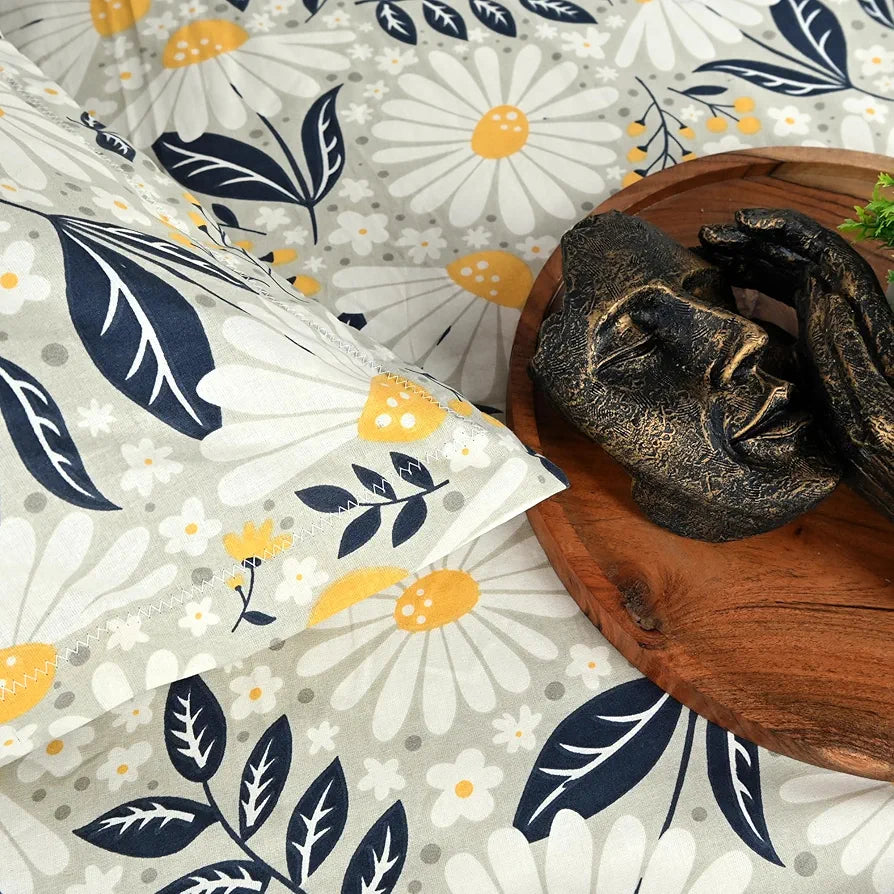 Divine Casa 100% Cotton Bedsheet for Single Bed, 144 TC Bedsheet Single Size Bed Cotton with 1 Pillow Cover Colour Classic Yellow