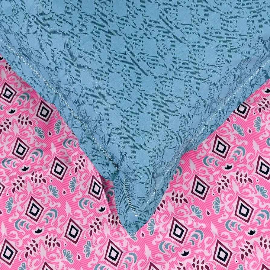 Divine Casa 144 TC 100% Pure Cotton Double Bedsheet with 2 Pillow Covers Geometric Petal Colour Pink Fuchsia