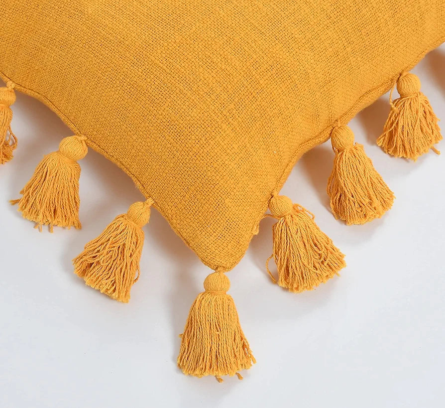 Homadorn Luxury Cotton Handmade Decorative Boho Throw Pillow Covers Colour Mustard