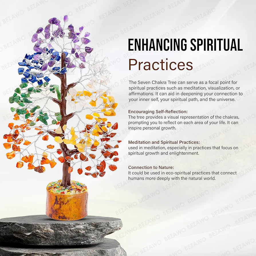 Bezavo Seven Chakra Crystal Tree – Feng Shui Prosperity Tree Silver Wire