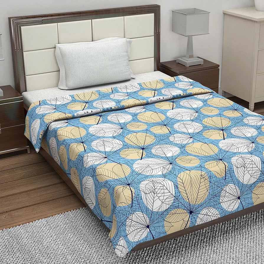 Divine Casa Cotton 120 GSM Reversible Soft and Cozy Lightweight Printed Single Bed AC Dohar Blanket TC - 120 Colour Green and Turquoise Blue