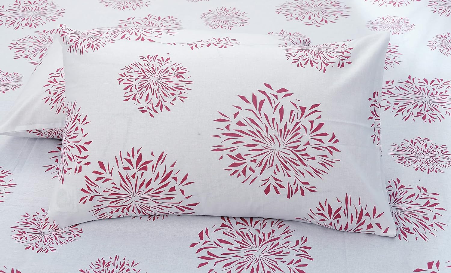 Huesland by Ahmedabad Cotton 144 Tc Cotton Pillow Cover Set of 2 | White | Mauve Print