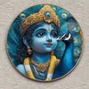 Livin'luxe Paintings Krishna with Peacock Divine Wall Painting with Frame - Sparkle Glossy Round Golden Framed Large