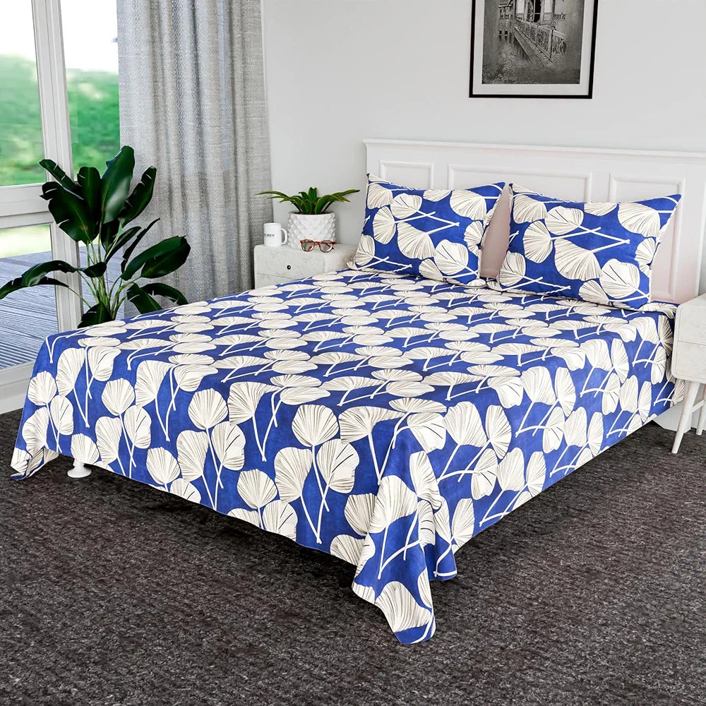 Kuber Industries Double Bedsheet with 2 Pillow Covers Cotton Double Bed Sheet Set Patta Double Bedsheet Blue