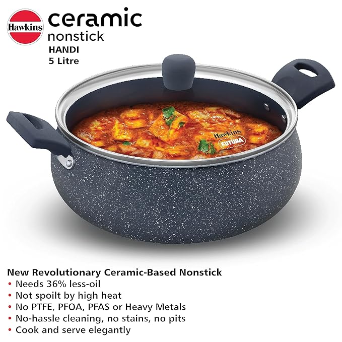 Hawkins Ceramic Nonstick Handi 5 litre Induction Biryani Pot