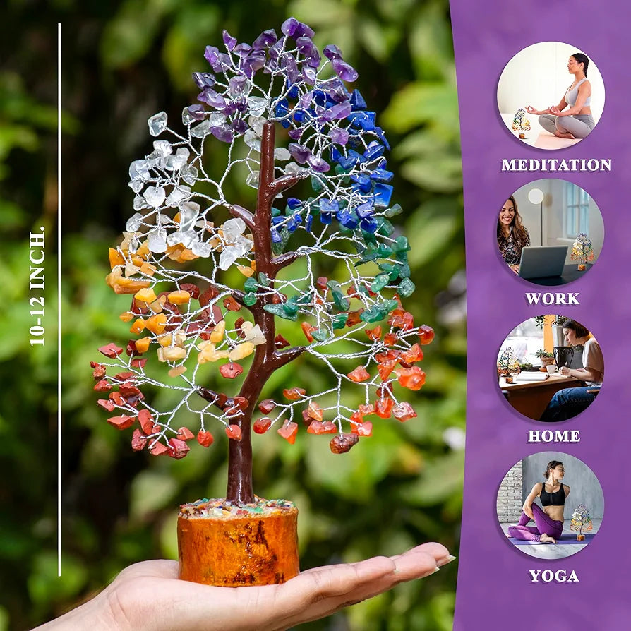 Zaicus Seven Chakra Gemstone Tree Crystal Tree of Life Feng Shui 10-12 Inch Silver Wire