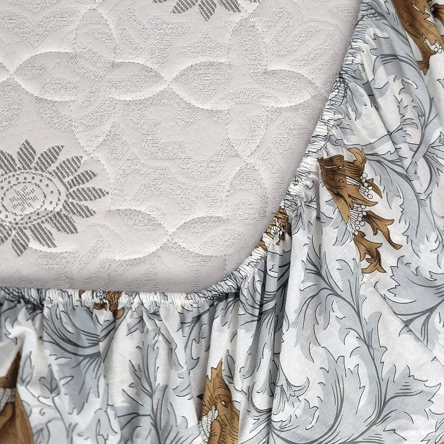 Divine Casa 144 TC Floral Print Brown Skin Friendly 100% Cotton Fitted Bedsheets King Size Colour Biscuit