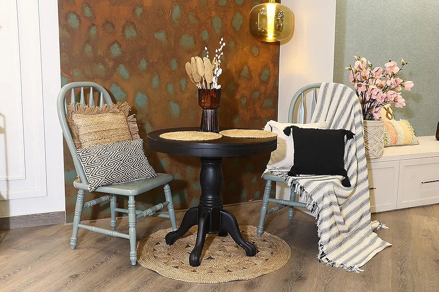 Sashaa World 100% Cotton Cushion Covers Colour Black With Tassels/decorative Throw Pillow( Set Of 2)