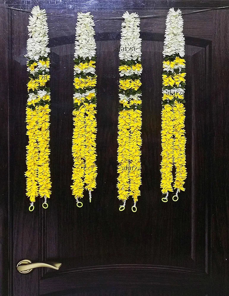Afarza Choice Good Feel Good Artificial Flower Garland Toran p-yellow-white Hanging 4 Pieces 5 Feet