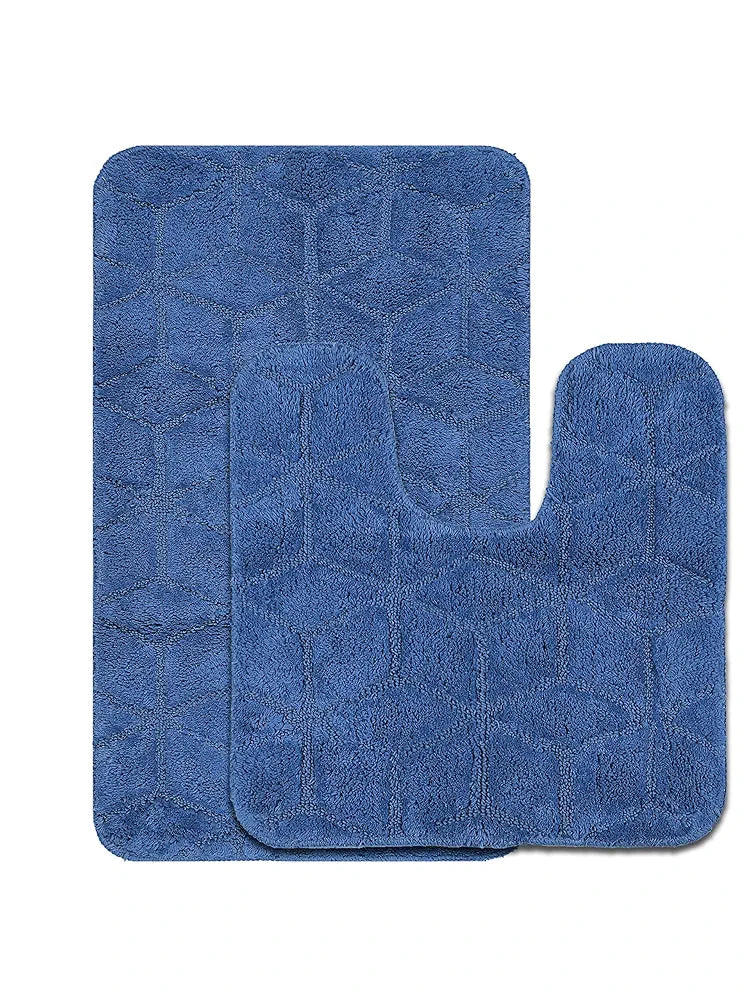 Saral Home Solid Antiskid Bathmat Set Colour Blue