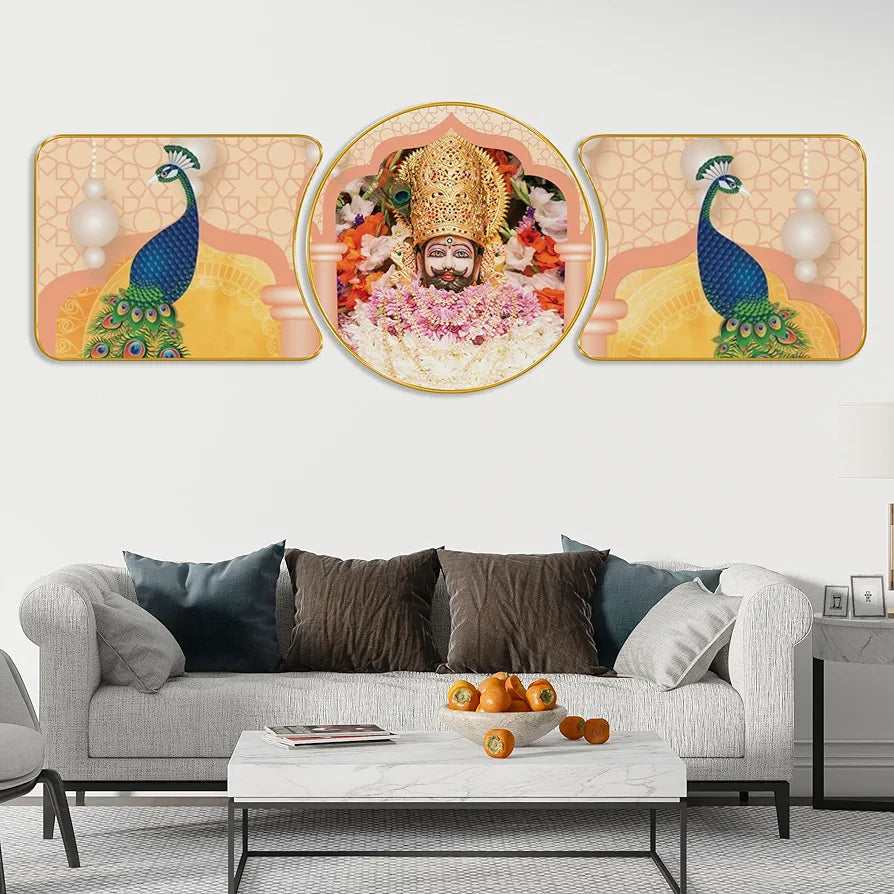 Livin'luxe Paintings Khatushyam Ji Religious Modern Art Premium Sparkle Lamination Finished Surface Golden Slim Frame RP-51