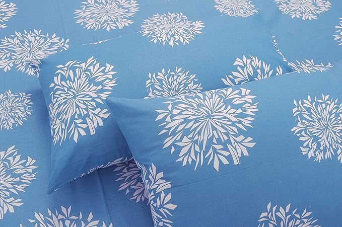 Huesland by Ahmedabad Cotton 144 TC Cotton Bedsheets for King Size Bed with 2 Pillow Covers | Blue