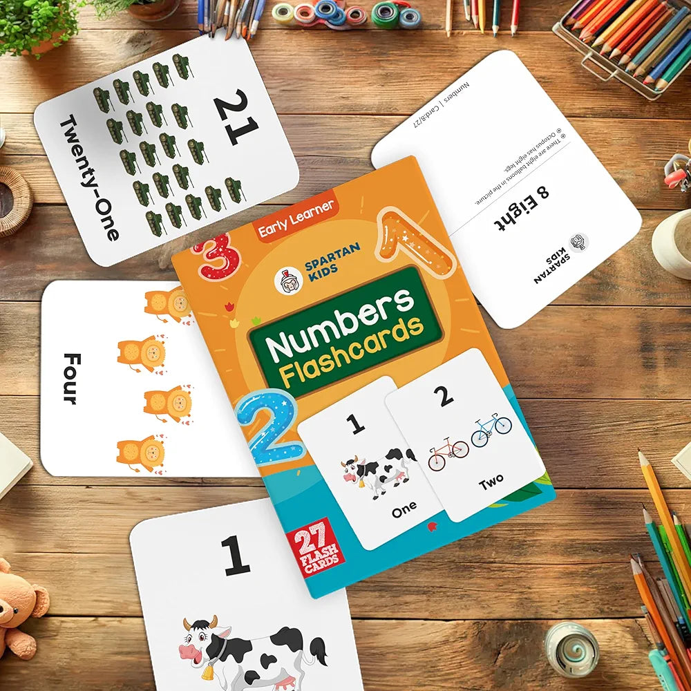 SPARTAN KIDS Numbers Flash Cards for Kids Creative_Thinking | 27 Early Learning Flash Cards Easy & Fun Way of Learning 1 Year to 6 Years Babies