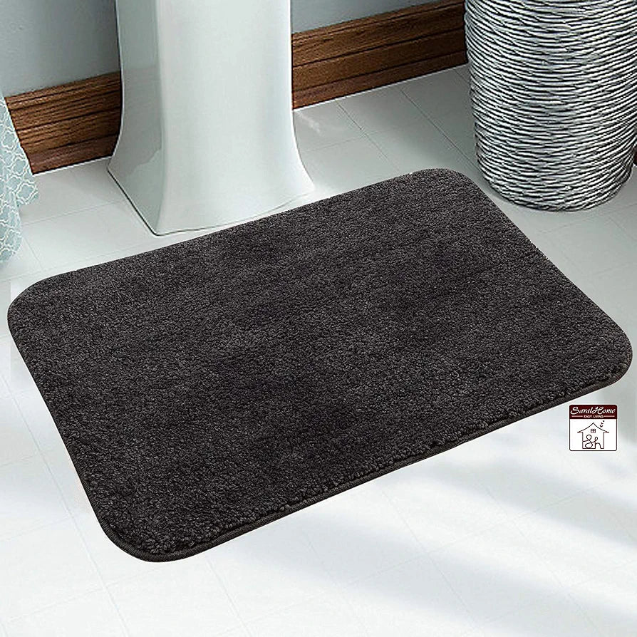 Saral Home Easy Living Microfiber Solid Rectangle Anti-skid Bath Mats Colour Grey (Pack Of 2)