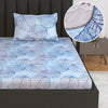 Divine Casa 144 TC Cotton Fitted Bedsheet for Single Bed 100% Cotton Floral Blue with 1 Pillow Cover Colour Iris Blue