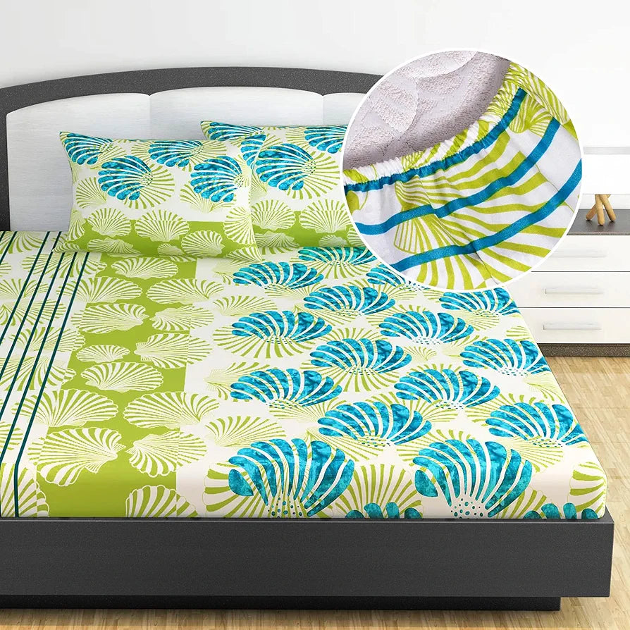 Divine Casa 144 TC 100% Cotton Acid Lime Elastic Fitted Bedsheets King Size with 2 Pillow Covers  Colour Printed Acid Lime