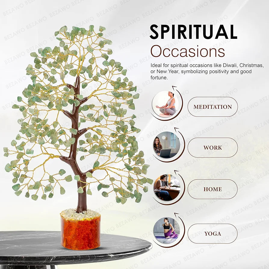 Bezavo Green Jade Crystal Tree Golden Wire