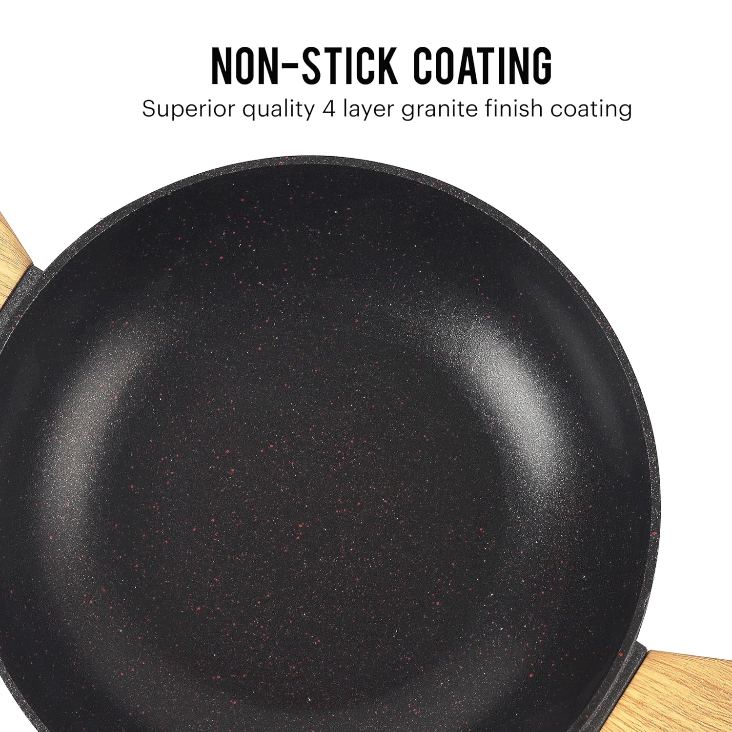 Cello Castello Die Cast Induction Aluminium Kadhai With Glass Lid 24 Cm, 4 Mm Thickness | Induction Base Kadhai | Wooden Handle