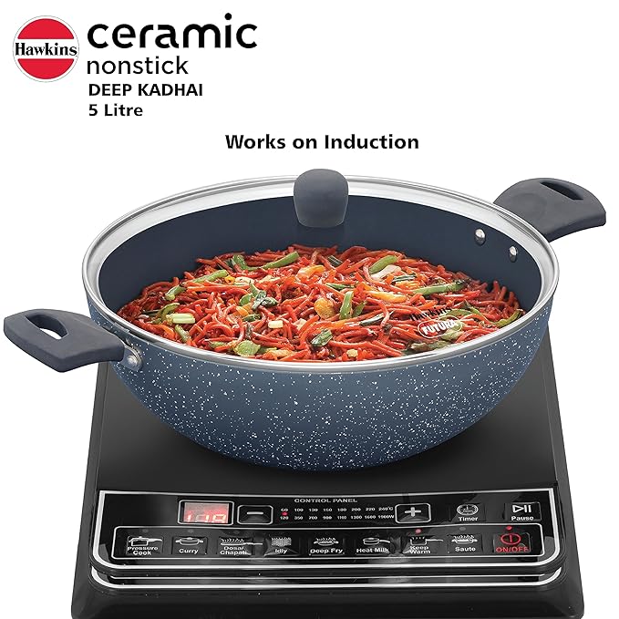 Hawkins Ceramic Nonstick 5 litre Deep Kadhai Induction Deep Fry Pan