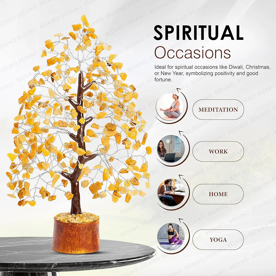 Bezavo Yellow Aventurine Crystal Tree Silver Wire