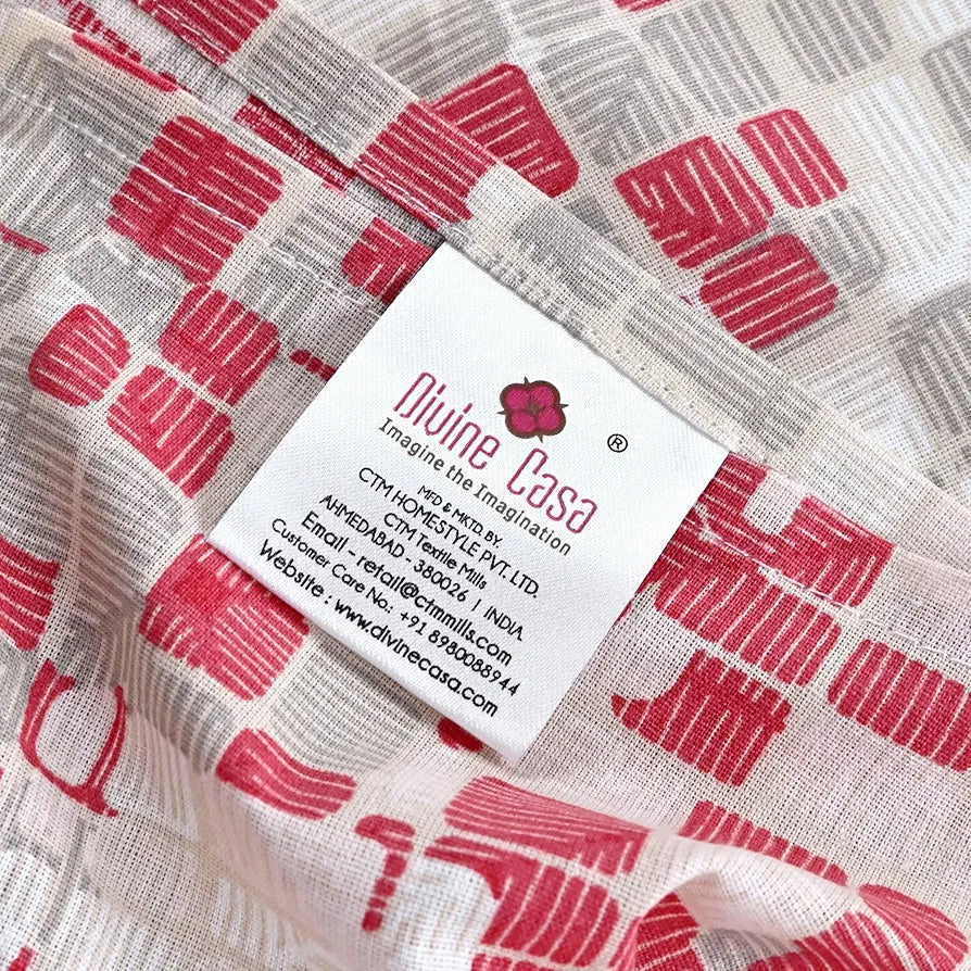 Divine Casa 144 TC Pure Cotton Double Bed Bedsheet with 2 Pillow Covers Mosaic Bloom Colour Ivory Red