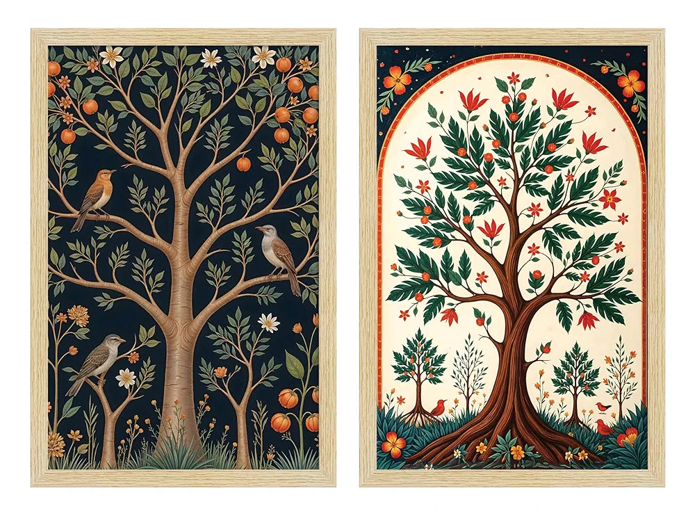 ArtX Paper Madhubani Floral Art Paintings with Frame Flowers - 05 Set of 2