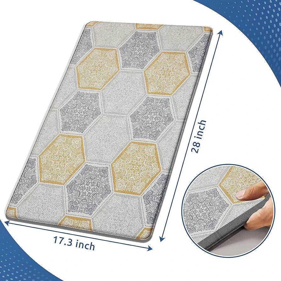 Luxe Home Columbo Anti-Fatigue Kitchen Mat Non-Slip Cushioned Comfort Mat Hexagonal Tile Pattern Standing Desk Mat Colour Honeycomb