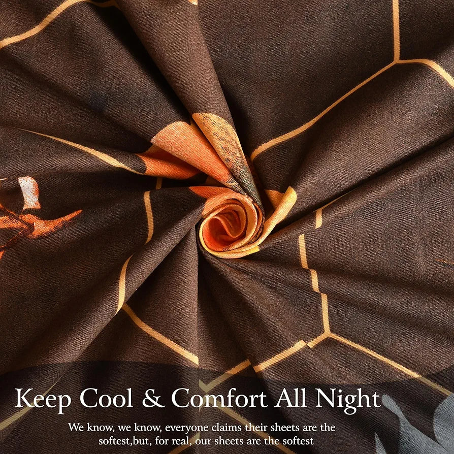 Fresh From Loom Floral Microfiber Cotton King Size Bedsheet for Double Bed 240 TC Soft Bed Sheet with 2 Pillow Cover Hexagon Brown