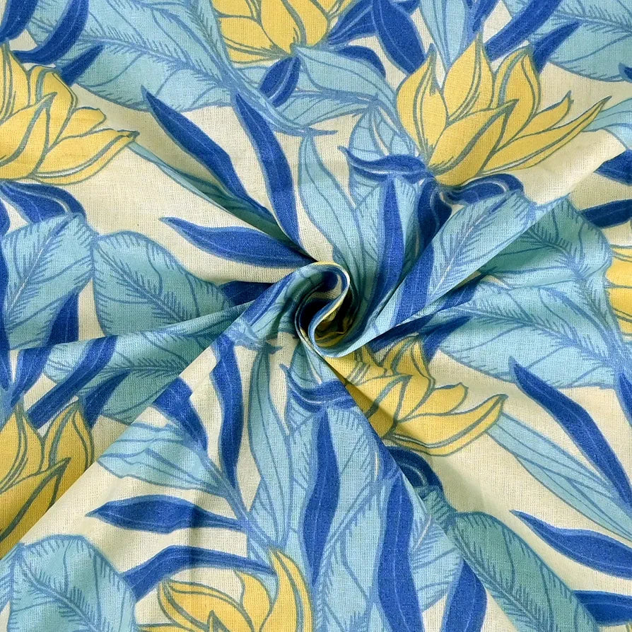 Divine Casa 144 TC 100% Pure Cotton Double Bed Bedsheet with 2 Pillow Covers Tropical Floral Colour Blue Yellow