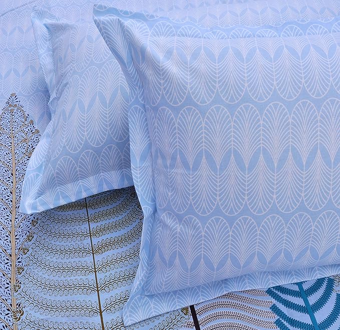 Huesland by Ahmedabad Cotton 144 TC Cotton King Size Bedsheet with 2 Pillow Covers - Sky Blue