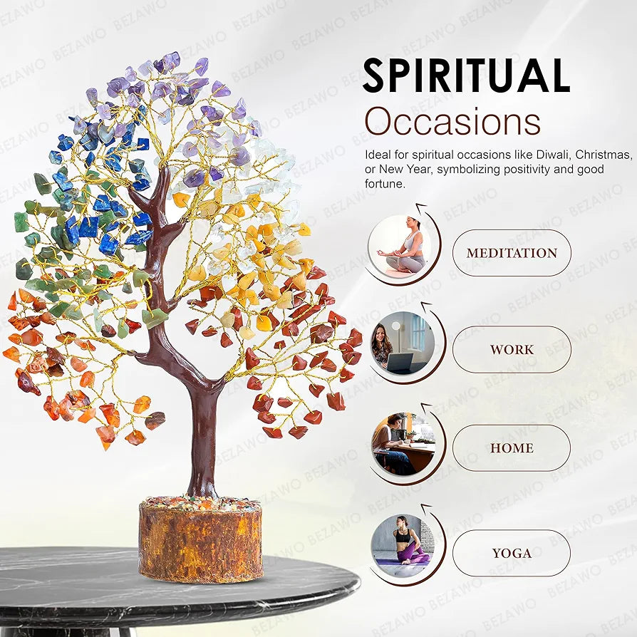 Bezavo Seven Chakra Crystal Tree – Feng Shui Showpiece Golden Wire