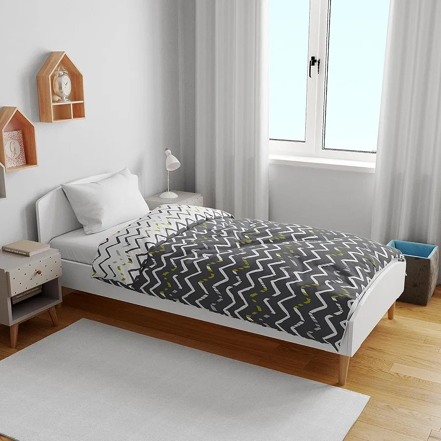 Divine Casa 120 GSM Microfiber Single Kids Dohar Soft & Lightweight Throw Blanket Zig-Zag Pattern Colour Slate