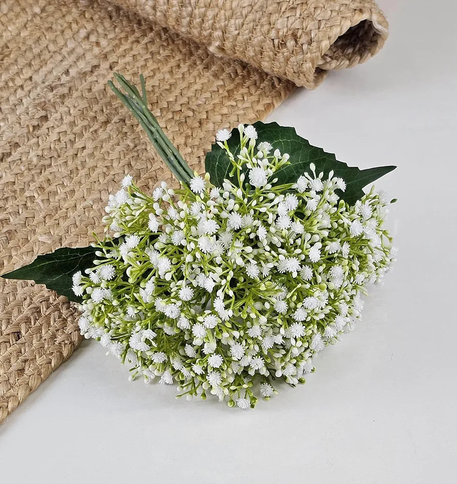 Bunch Artificial Dahlia Flowers  7-Stem Faux Floral Bouquet Realistic Fabric Flower White