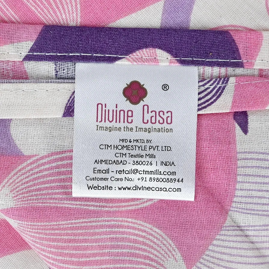 Divine Casa 144 TC Pure Cotton Double Bed Bedsheet with 2 Pillow Covers Orchid Bloom Colour Purple Pink