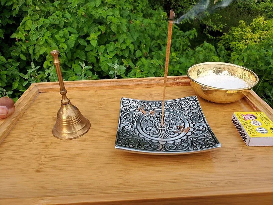Pure Source India Aluminum Agarbatti Stand Hand Carved Rust Proof Silver