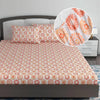 Divine Casa 144 TC 100% Cotton Floral Peach Ultrasoft King Size Bedsheet Cotton Elastic Fitted Pureed Pumpkin