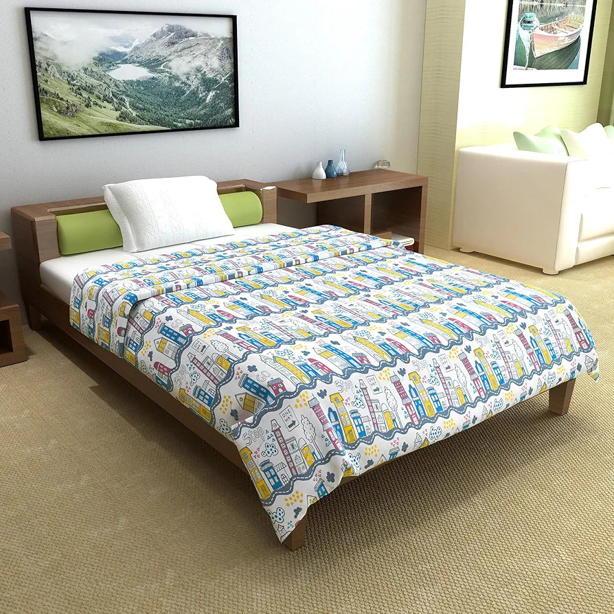 Divine Casa 120 GSM Cotton Single Bed Comforter Soft & Lightweight Reversible All-Season Blanket Colour Heaven White