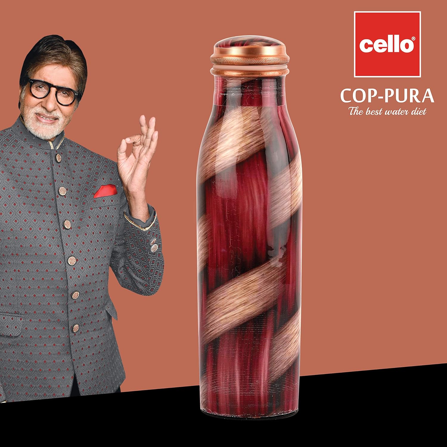 Cello Cop-Pura Good Earth Copper Water Bottle | 1000ml | Weaves