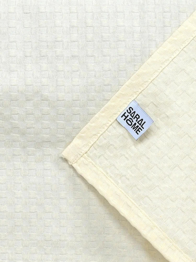 Saral Home Cotton Unique Waffle Design Throw/Sofacover Colour Ivory