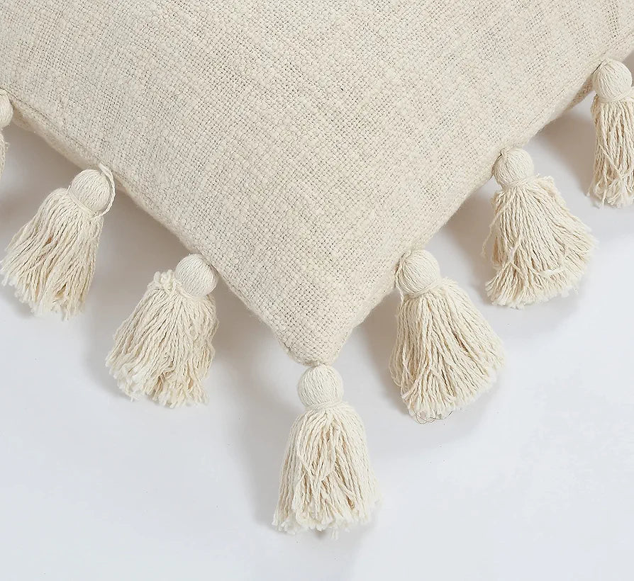 Homadorn Luxury Cotton Handmade Decorative Boho Throw Pillow Covers Colour Off White