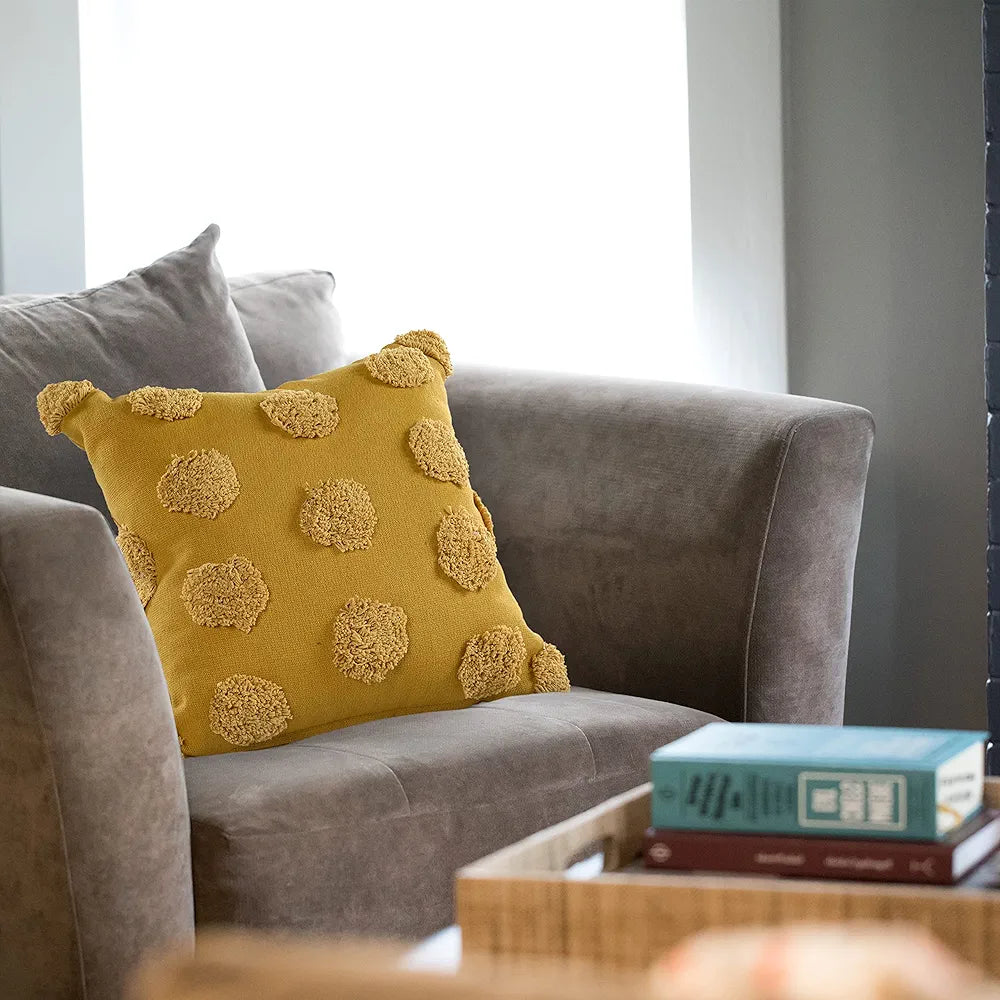 Sashaa World Cotton Tufted Dots Cushion Cover Colour Mustard (Pack of 2)